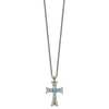 Shey Couture Sterling Silver Rhodium-plated with 14K Accent 18 Inch Antiqued Round Blue Topaz Cross Necklace