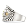 Shey Couture Sterling Silver with 14K Accent Antiqued Cushion Bezel Peridot Ring
