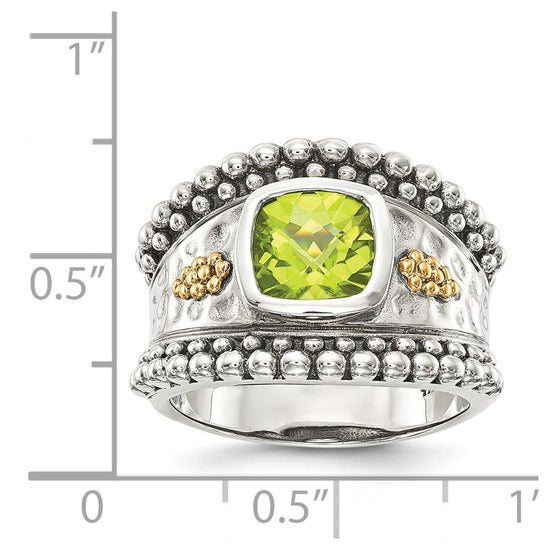 Sterling Silver w/14k Accent Antiqued Cushion Gemstone Rings