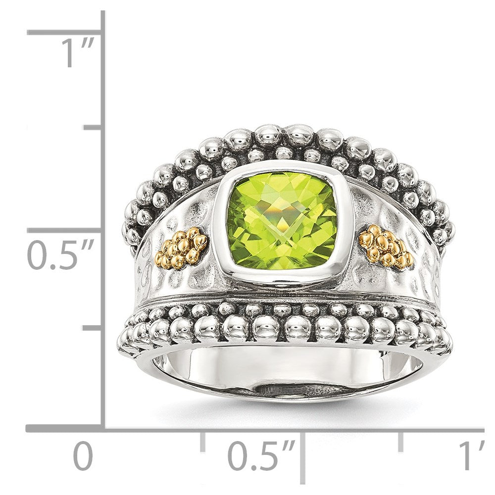 Sterling Silver w/14k Accent Antiqued Cushion Gemstone Rings