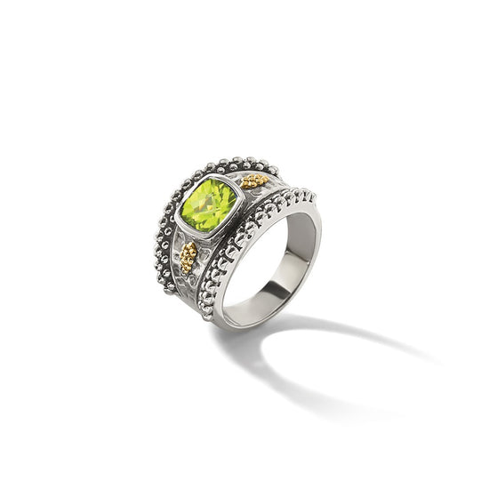 Shey Couture Sterling Silver with 14K Accent Antiqued Cushion Bezel Peridot Ring