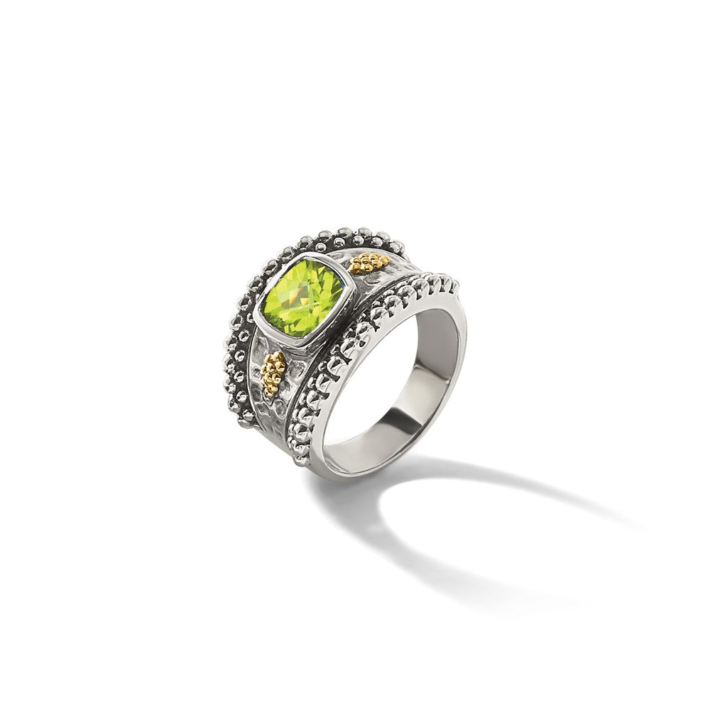 Shey Couture Sterling Silver with 14K Accent Antiqued Cushion Bezel Peridot Ring