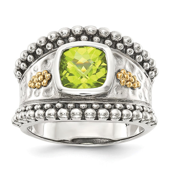 Sterling Silver w/14k Accent Antiqued Cushion Gemstone Rings