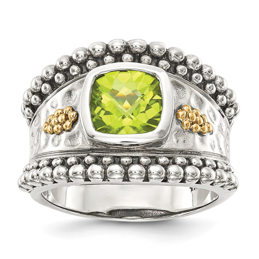 Sterling Silver w/14k Accent Antiqued Cushion Gemstone Rings