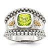 Shey Couture Sterling Silver with 14K Accent Antiqued Cushion Bezel Peridot Ring