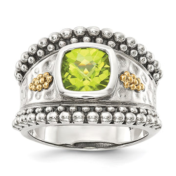 Shey Couture Sterling Silver with 14K Accent Antiqued Cushion Bezel Peridot Ring
