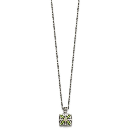Sterling Silver w/14k Floral Gemstone Necklace