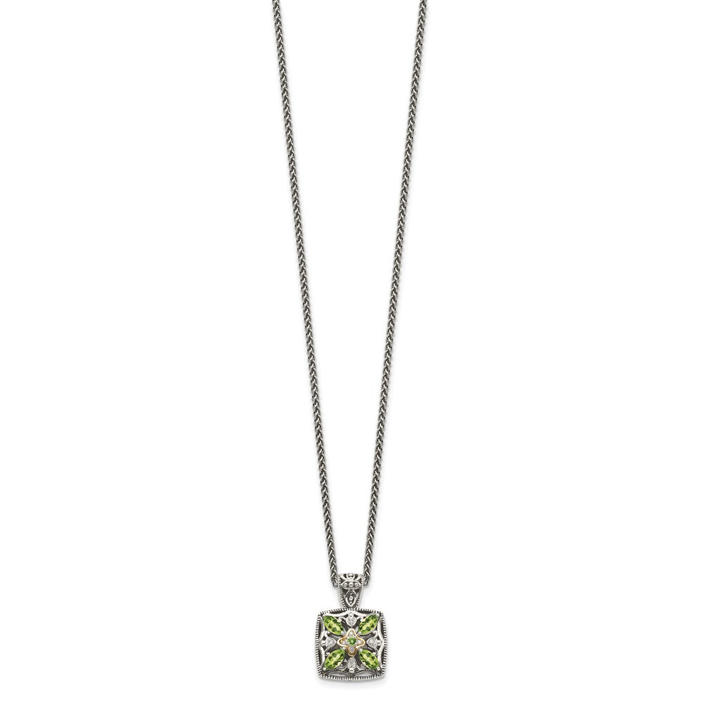 Sterling Silver w/14k Floral Gemstone Necklace