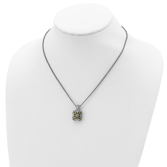 Sterling Silver w/14k Floral Gemstone Necklace