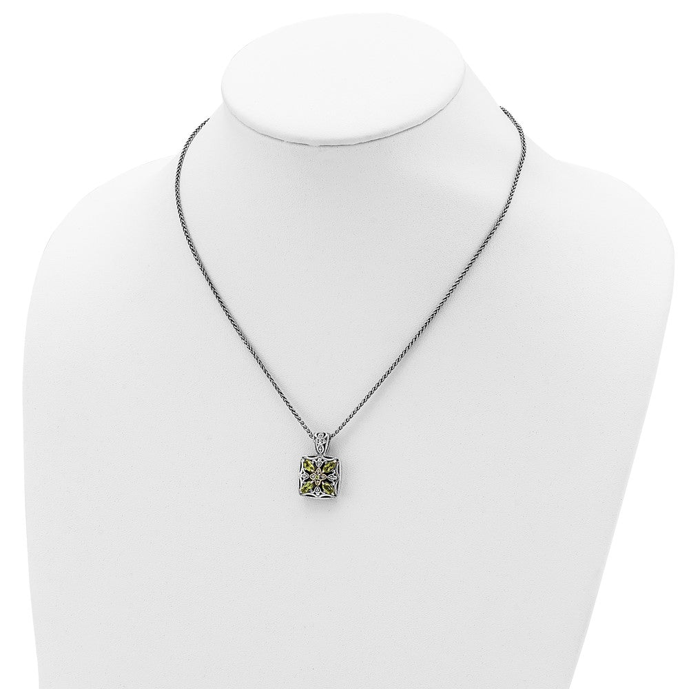 Sterling Silver w/14k Floral Gemstone Necklace