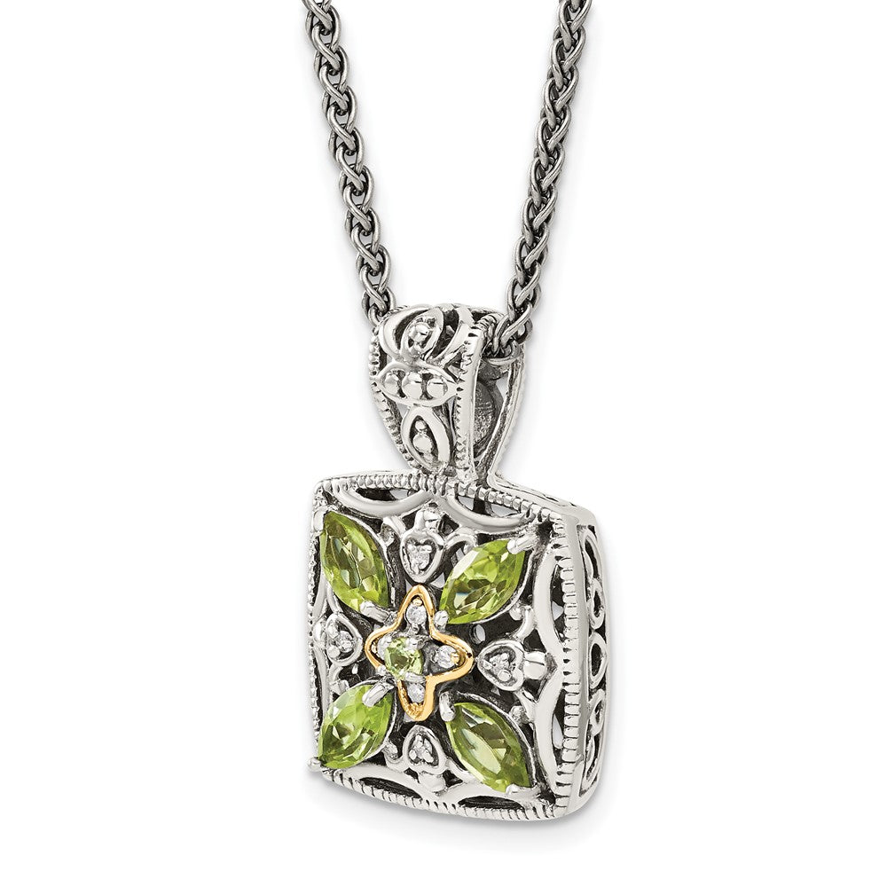 Sterling Silver w/14k Floral Gemstone Necklace