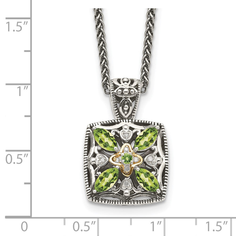 Sterling Silver w/14k Floral Gemstone Necklace