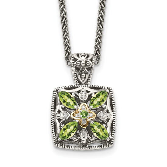 Sterling Silver w/14k Floral Gemstone Necklace