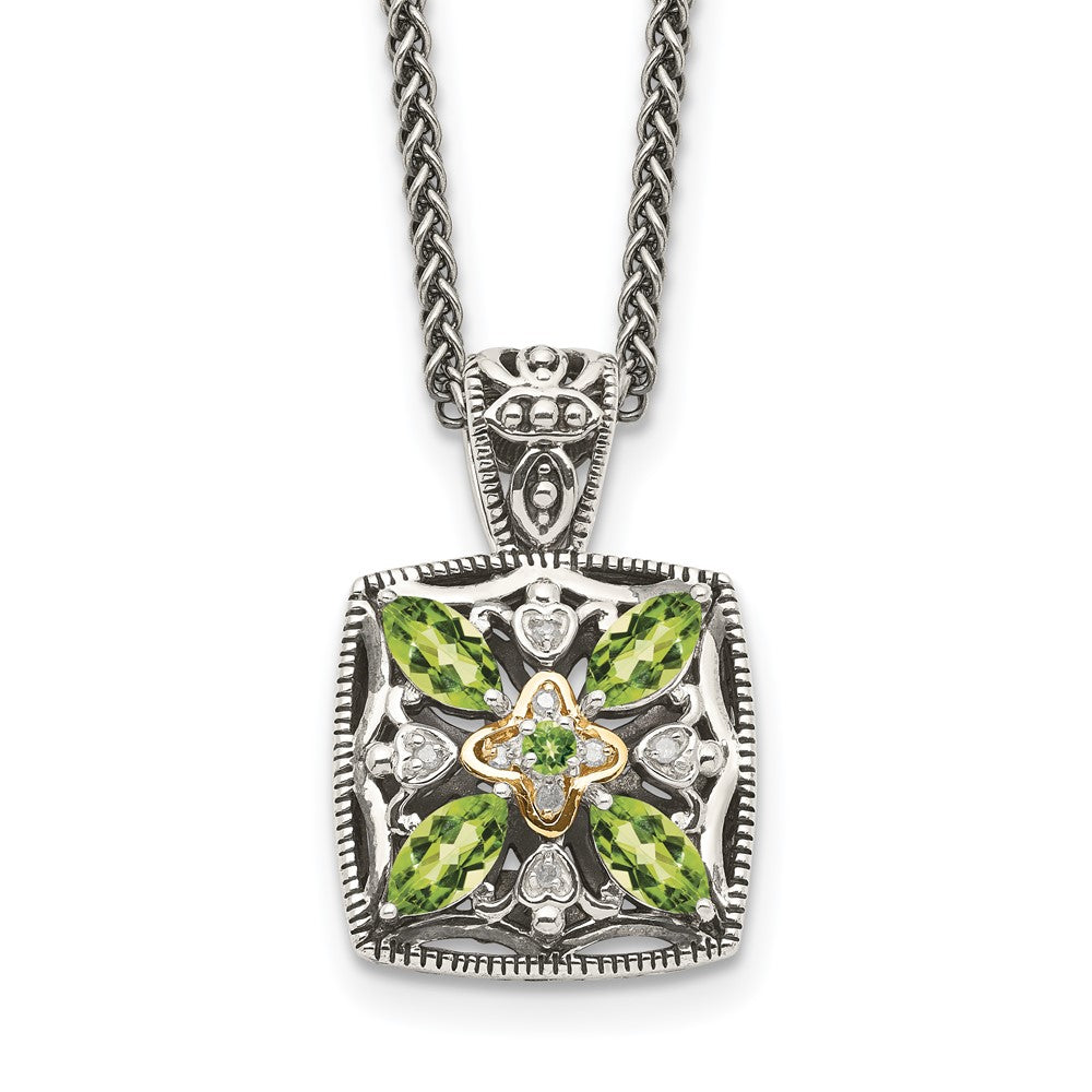 Sterling Silver w/14k Floral Gemstone Necklace