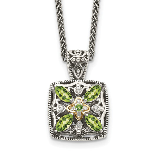 Sterling Silver w/14k Floral Gemstone Necklace
