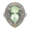 Shey Couture Sterling Silver with 14K Accent Antiqued Diamond and Pear Shaped Green Quartz Ring