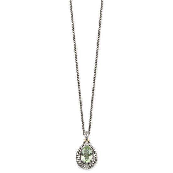 Sterling Silver w/14k Teardrop Gemstone Necklace