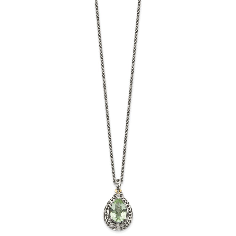 Sterling Silver w/14k Teardrop Gemstone Necklace