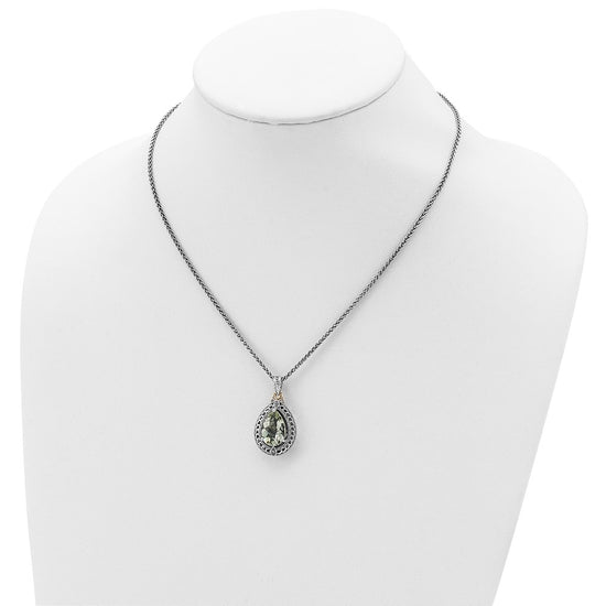 Sterling Silver w/14k Teardrop Gemstone Necklace