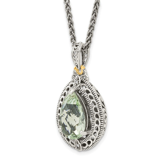 Sterling Silver w/14k Teardrop Gemstone Necklace