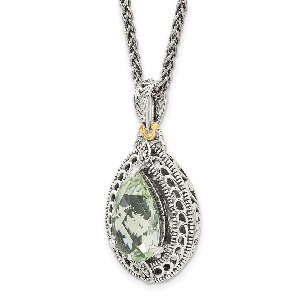 Sterling Silver w/14k Teardrop Gemstone Necklace