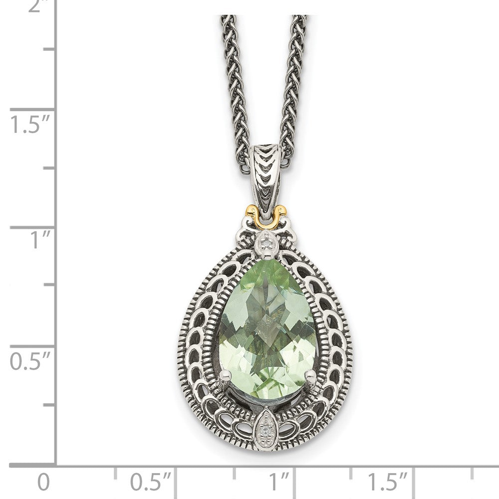 Sterling Silver w/14k Teardrop Gemstone Necklace