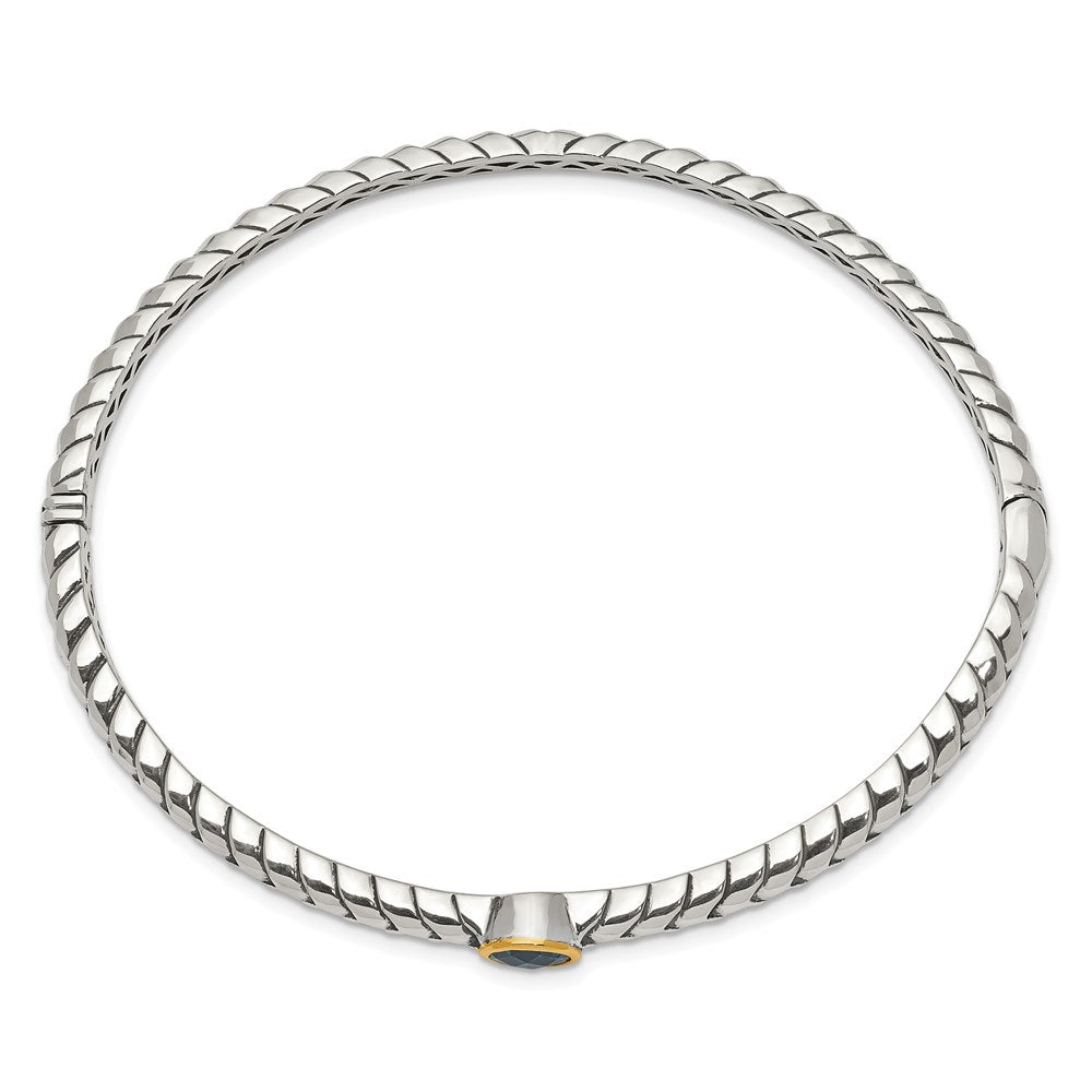 Shey Couture Sterling Silver Antiqued with 14K Accent Round Bezel Blue Topaz Bangle Bracelet