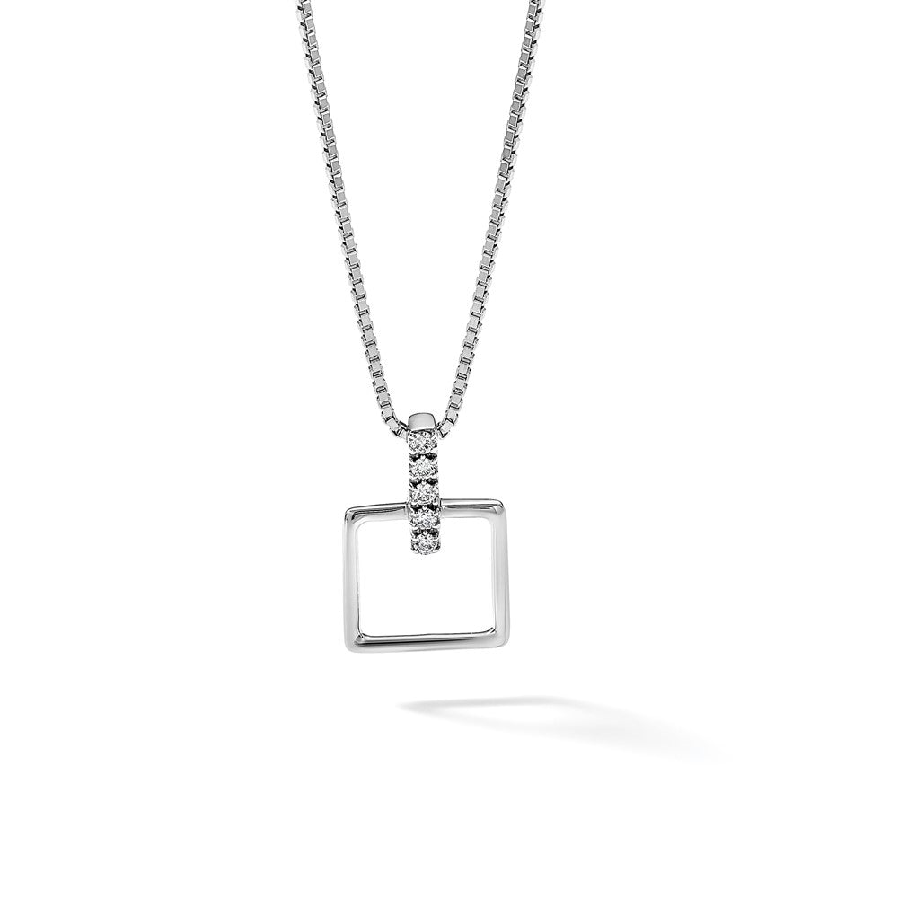 White Ice Sterling Silver Rhodium-plated 18 Inch Diamond Open Squared Necklace with 2 Inch Extender