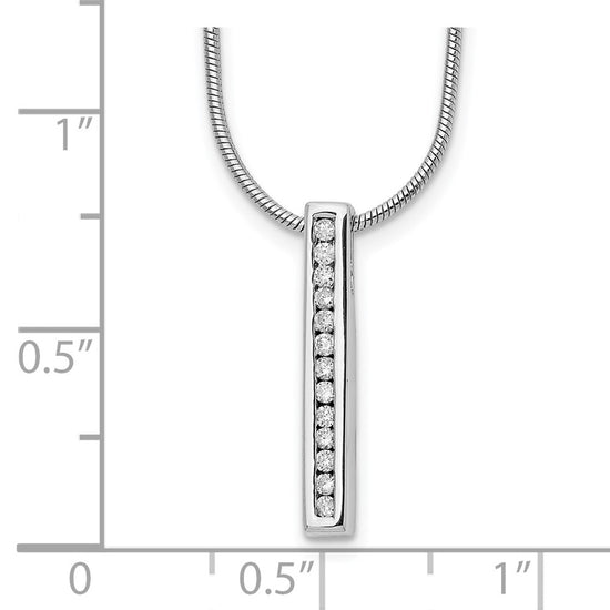 14k White Gold 1/8 carat Lab Grown Diamond VS/SI+ G+ Complete 18 inch Vertical Bar Pendant Necklace