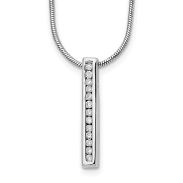 14k White Gold 1/8 carat Lab Grown Diamond VS/SI+ G+ Complete 18 inch Vertical Bar Pendant Necklace