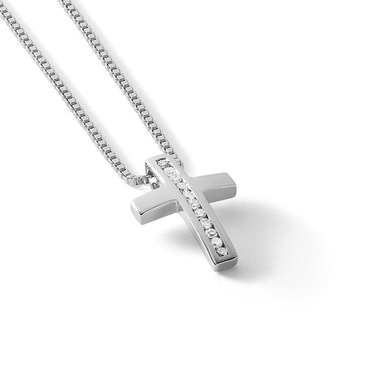 White Ice Sterling Silver Rhodium-plated 18 Inch Diamond Cross Slide Pendant Necklace with 2 Inch Extender