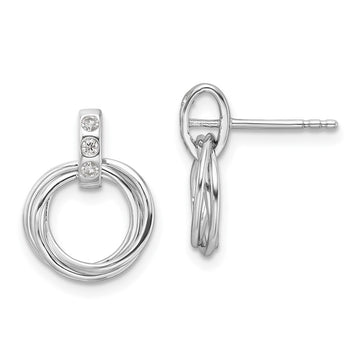 White Ice Sterling Silver Rhodium-plated Diamond Three Ring Post Earrings