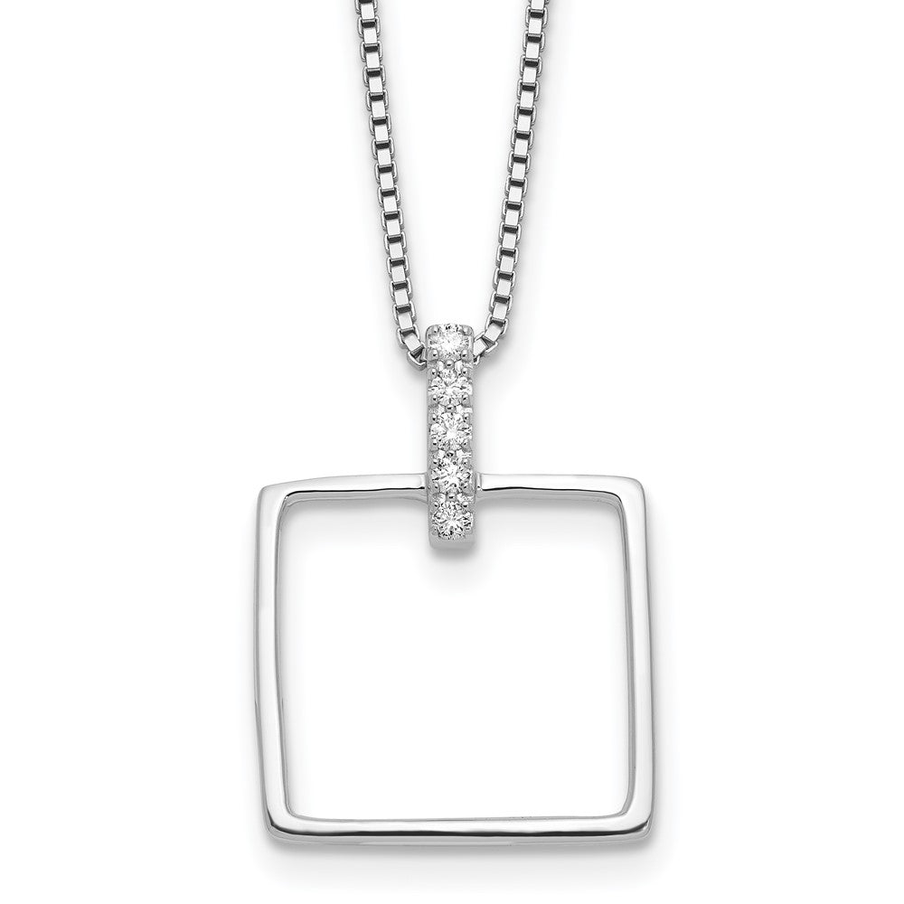 White Ice Sterling Silver Rhodium-plated 18 inch Diamond Open Square Necklace plus 2 inch Extention