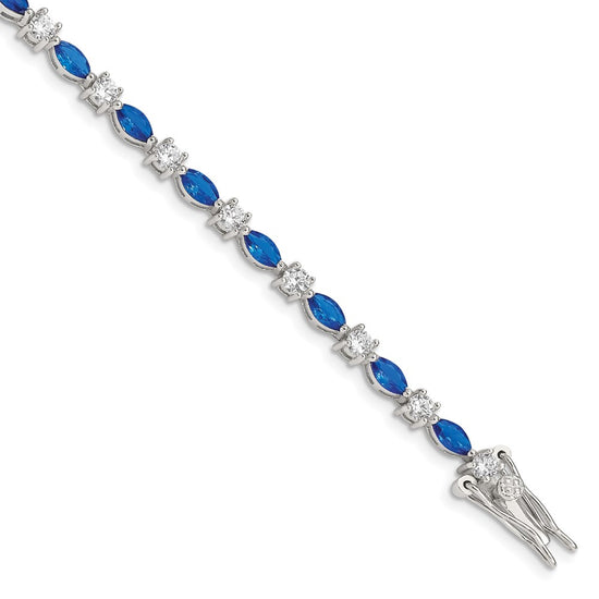 Sterling Silver Rhodium-plated Blue and Clear CZ Bracelet
