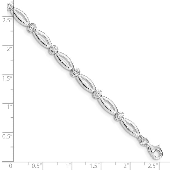 Sterling Silver Rhodium-plated 7inch Polished Fancy CZ Bracelet