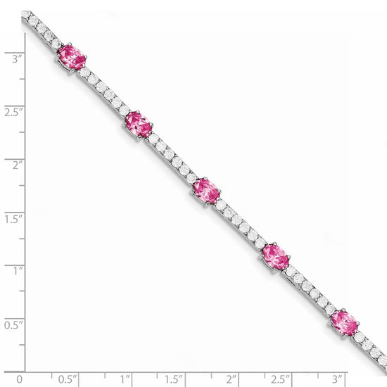 Sterling Silver Rhodium-plated 7inch Pink and Clear CZ Bracelet