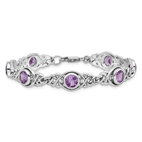 Sterling Silver Rhodium-plated Amethyst Bracelet