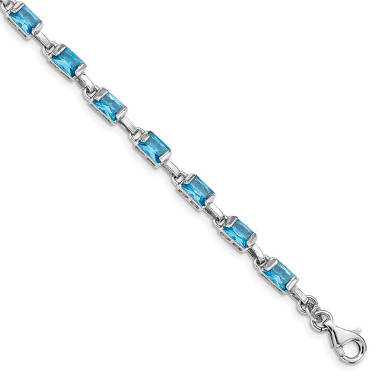 Sterling Silver Rhodium-plated Rectangular Blue Topaz Bracelet