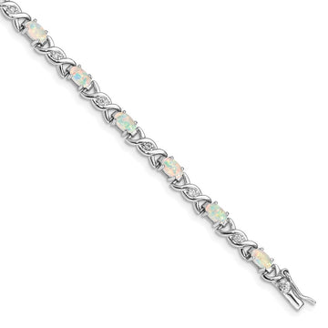 Sterling Silver Rhodium-plated White Created Opal and CZ 7.5inch Bracelet