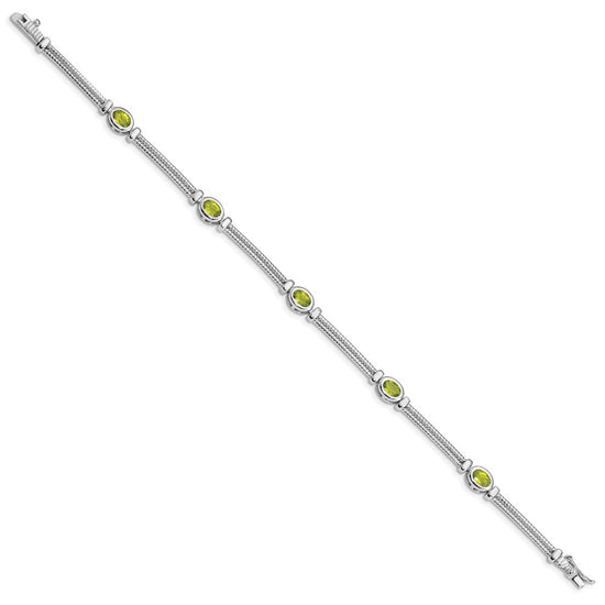 Sterling Silver Rhodium-plated Peridot Bracelet