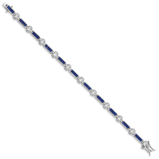 Sterling Silver Rhodium-plated Blue Glass and CZ 7.5 inch Bracelet