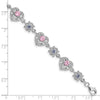 Sterling Silver Rhod-plated 7inch Pink and Clear CZ Heart Bracelet
