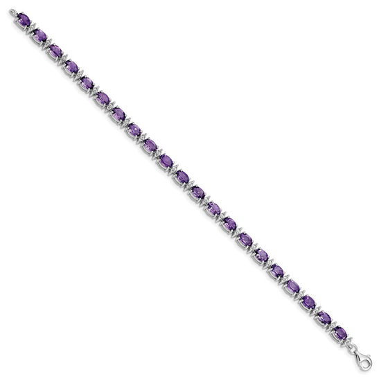 Sterling Silver Rhodium-plated Gemstone & White Topaz Bracelets