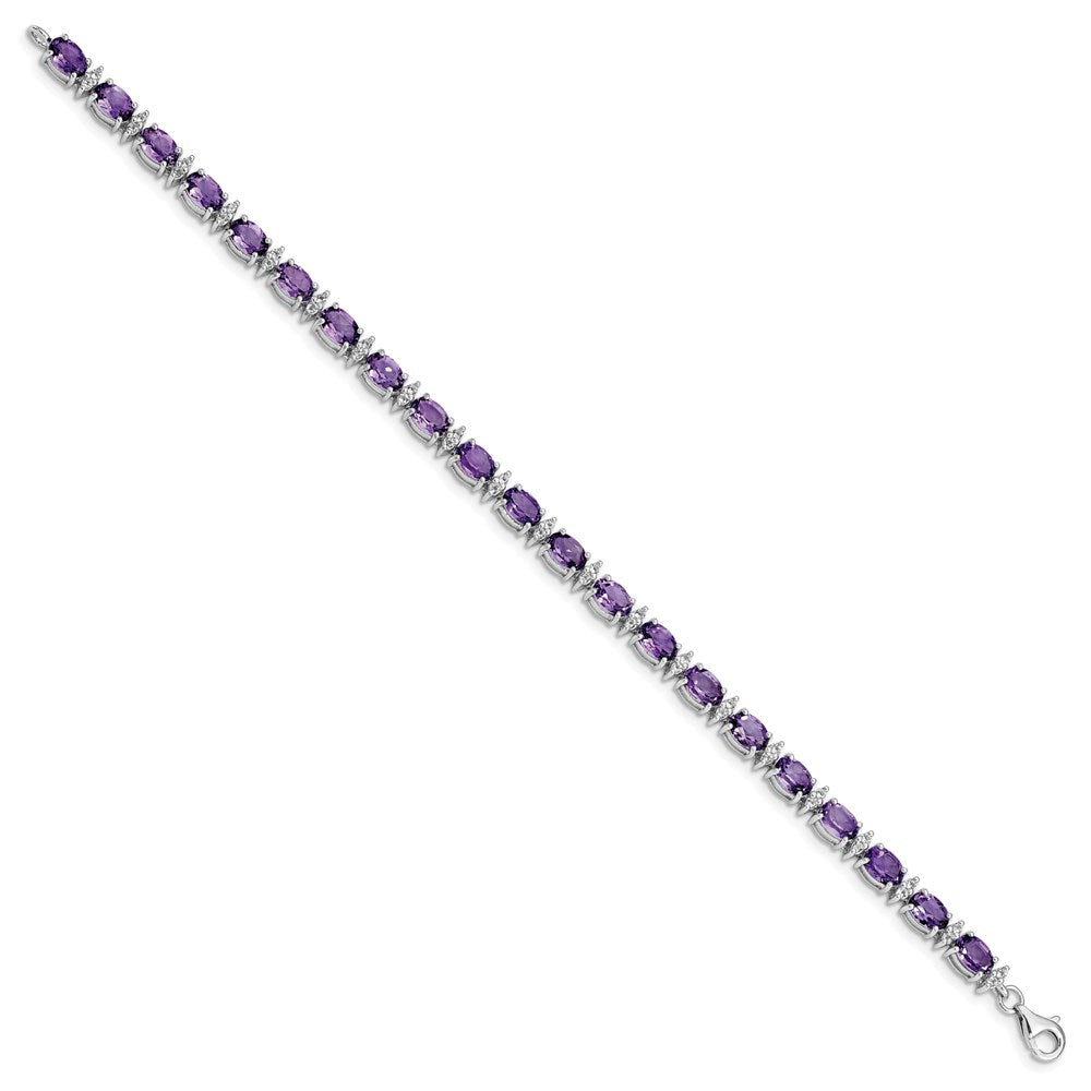 Sterling Silver Rhodium-plated Gemstone & White Topaz Bracelets