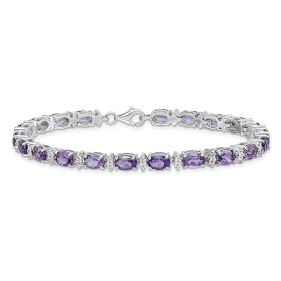 Sterling Silver Rhodium-plated Gemstone & White Topaz Bracelets