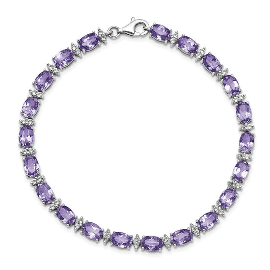 Sterling Silver Rhodium-plated Gemstone & White Topaz Bracelets