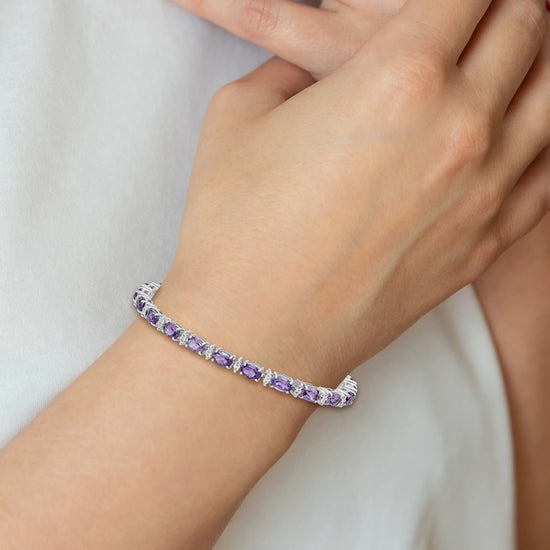 Sterling Silver Rhodium-plated Gemstone & White Topaz Bracelets