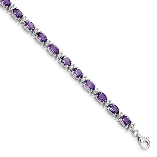 Sterling Silver Rhodium-plated Gemstone & White Topaz Bracelets