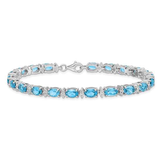 Sterling Silver Rhodium-plated Gemstone & White Topaz Bracelets