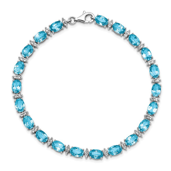 Sterling Silver Rhodium-plated Gemstone & White Topaz Bracelets